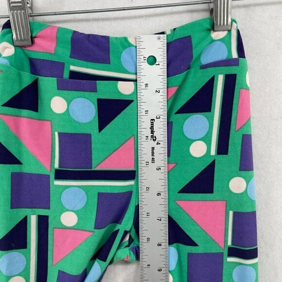 LuLaRoe Leggings Girls Sz L/XL Green Retro Geometric Shape Elastic Waist Stretch - Picture 4 of 12